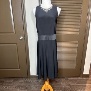 RALPH LAUREN | Black Sleeveless Dress w/ Embellished Neckline